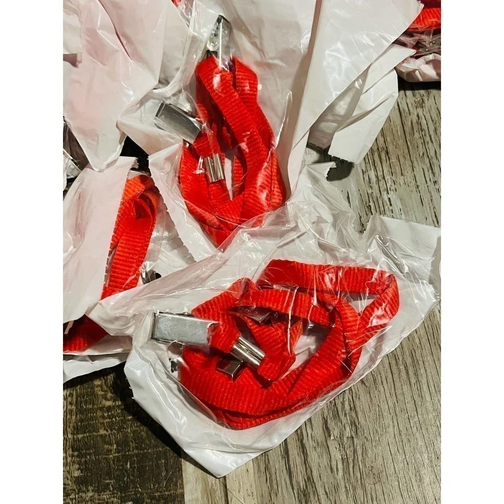 3/8'' Red Flat Opened-ended Lanyard w/ Two Bulldog Clips - 75 per pack